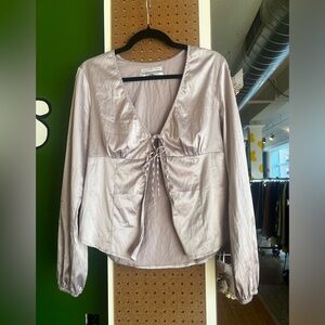 Urban Outfitters Light Pink\Violet Silk Tie Front Top